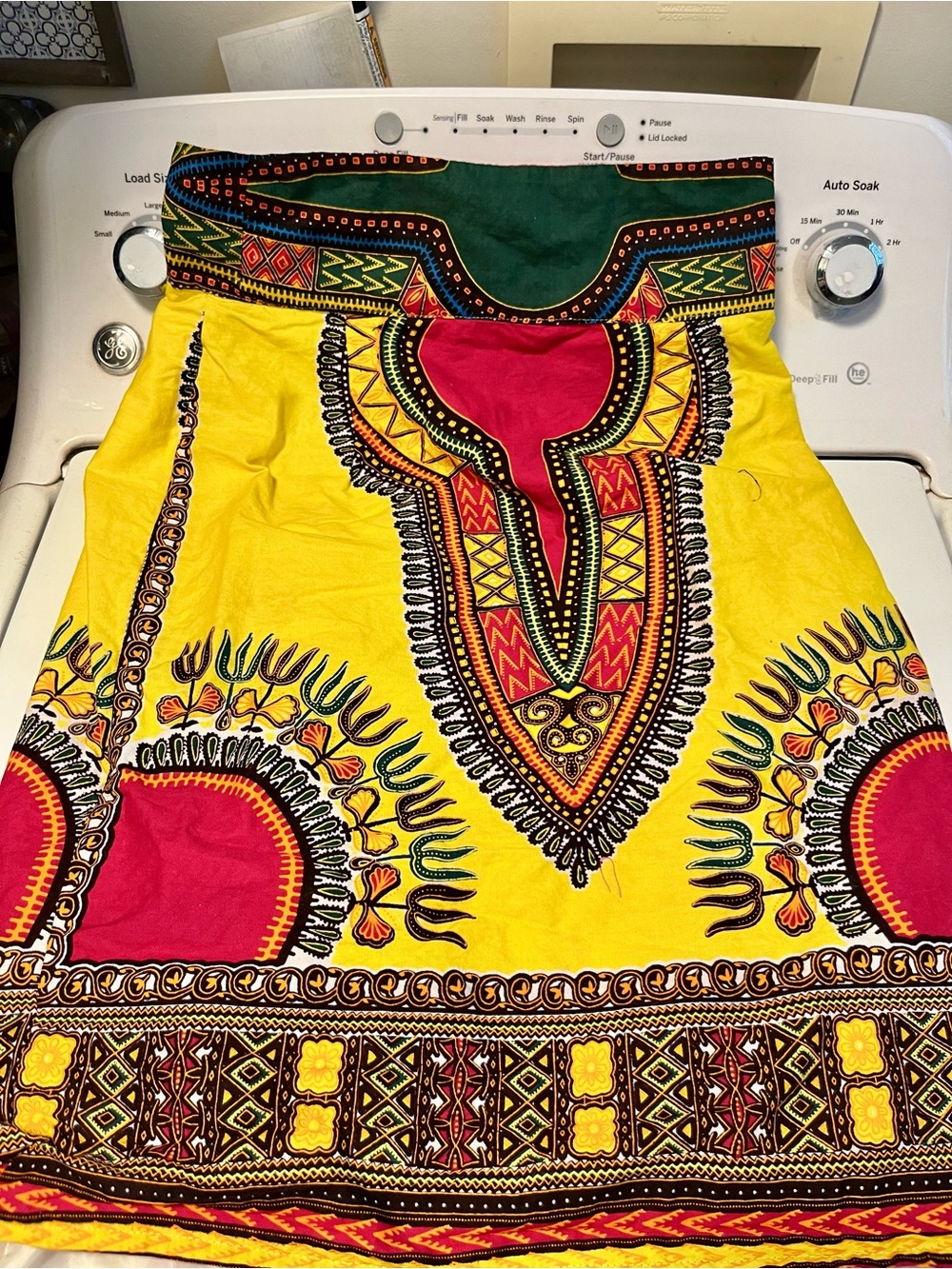 Vibrant Yellow Dashiki Skirt with Red & Green Accents